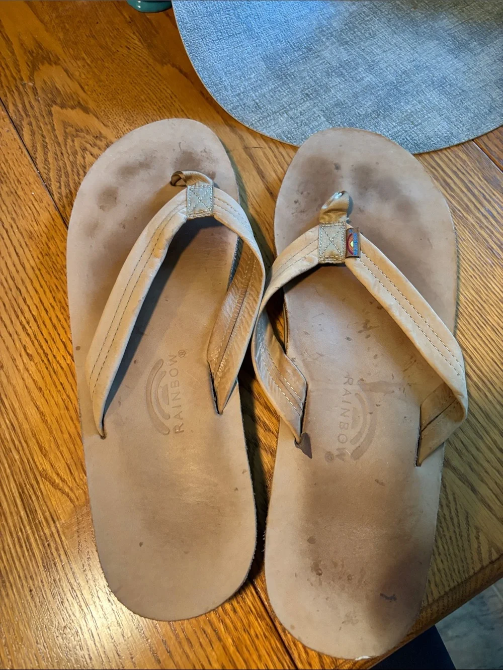 Rainbow Leather Thong Sandals in Light Tan